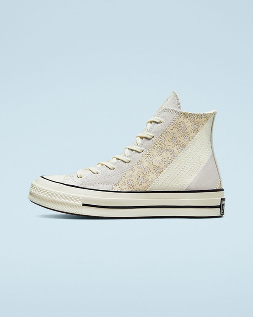 Tenisi Inalti Dama Converse Chuck 70 Embroidered Floral Bej Negrii | RO NKLGC640